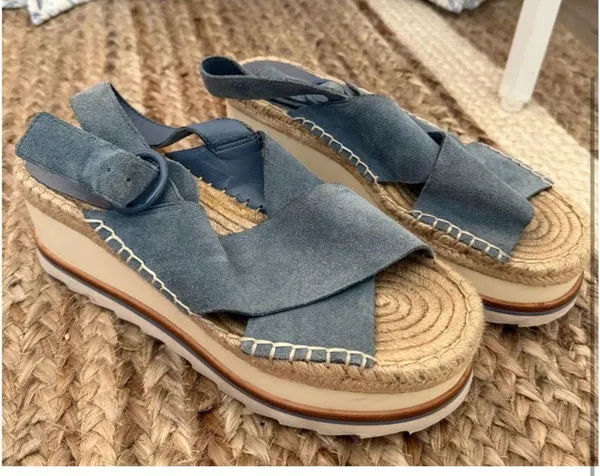 Marc Fisher Blue Suede Platform Sandals - Image 2