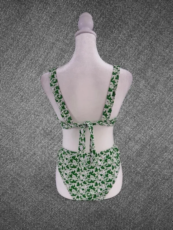 Green Floral Underwire Two Piece Bikini Set High Waisted Swimwear - Image 7