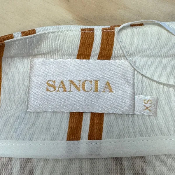 Sancia‎ Striped Wrap Mini Skirt Ochre Cream Tencel Linen Blend XS Summer Boho - Image 5