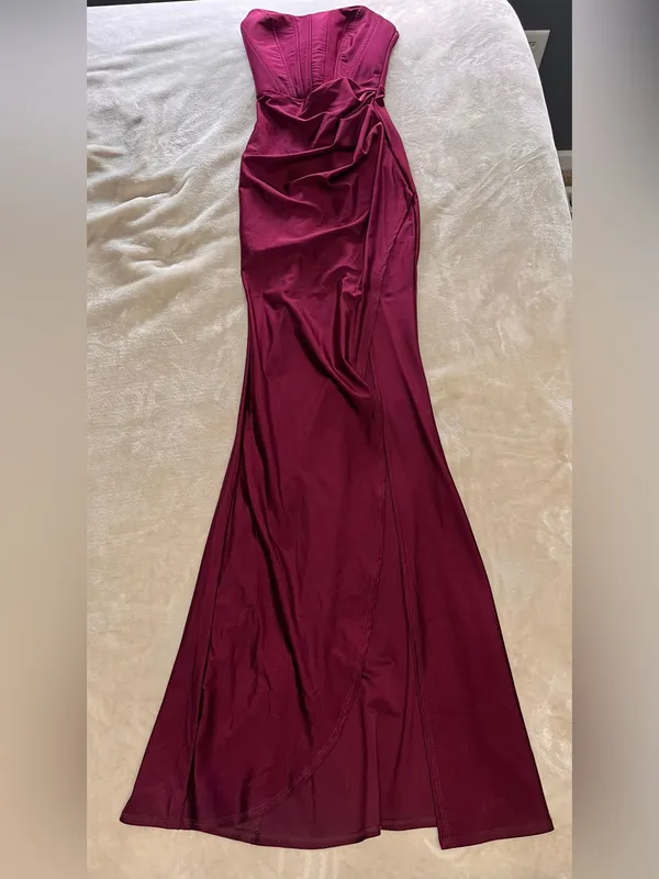 KATIA RAE Wine Corset Strapless Long Formal Prom Homecoming Dress XXS GUC - Image 5