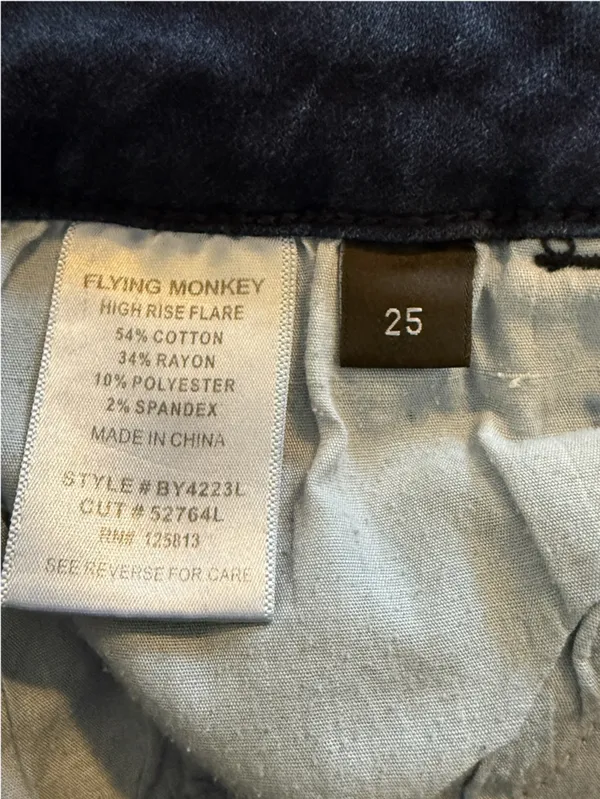 Flying Monkey High Rise Flare Jeans Women’s Size 25 Dark Wash Raw Hem Stretch - Image 7