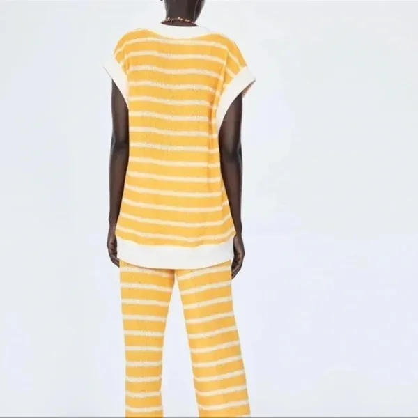 Zara Yellow and White Striped Zara V-Neck Sleeveless Knit Sweater Medium (NWT) - Image 7