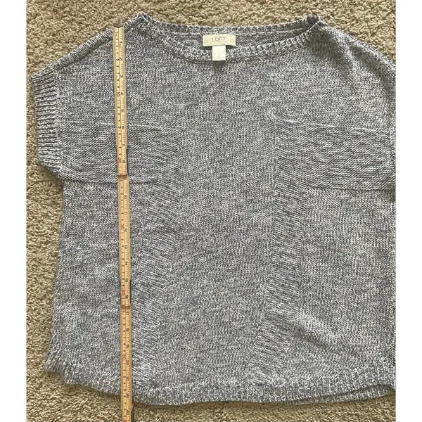 Ann Taylor Loft Women's Short Sleeve Blue White Rayon Blend Soft Sweater Large M - Image 6