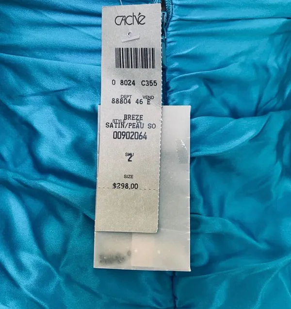 Cache Teal Beaded Halter High-Low Satin Dress - Image 8