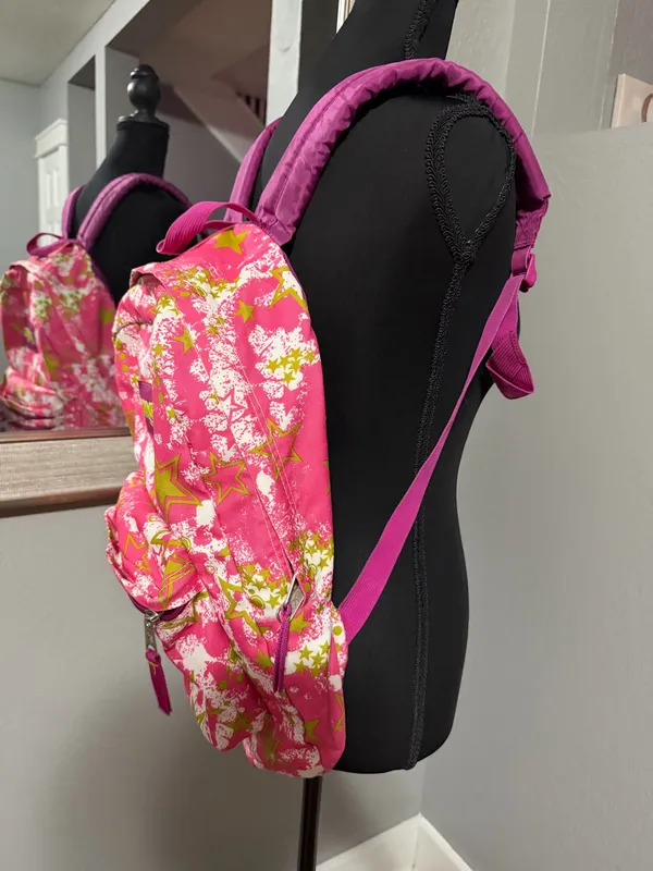 RARE JanSport TDN7 Big Student Y2K backpack in a pink and yellow stars pattern - Image 3