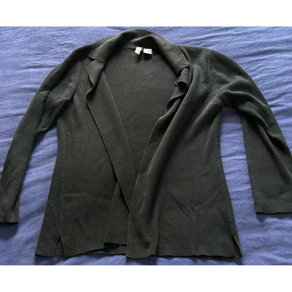 Collection by Cherie Dori Black Open Front Cardigan Sweater Notched Lapel Size S - Image 3