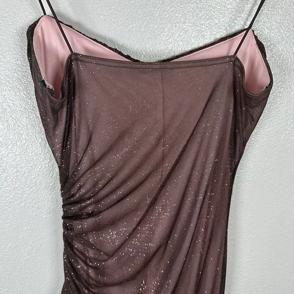 Vtg City Triangles Maxi Prom Dress XS/Small? Formal Gown Brown Sparkly Fairy Y2K - Image 7