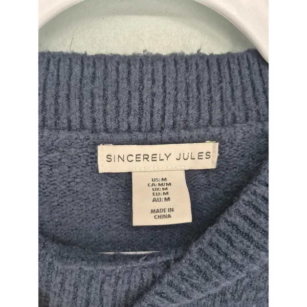Sincerely Jules Womens Sweater Navy White Striped Cropped Knit M - Image 6