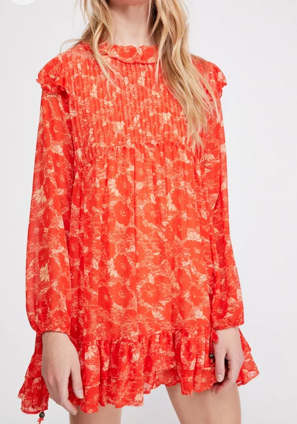 Free People These Dreams Orange Long Sleeved Mini Dress - Image 2