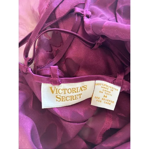 Vintage Victorias Secret Satin Teddy Lingerie Gold Label Maroon Floral Size M - Image 2