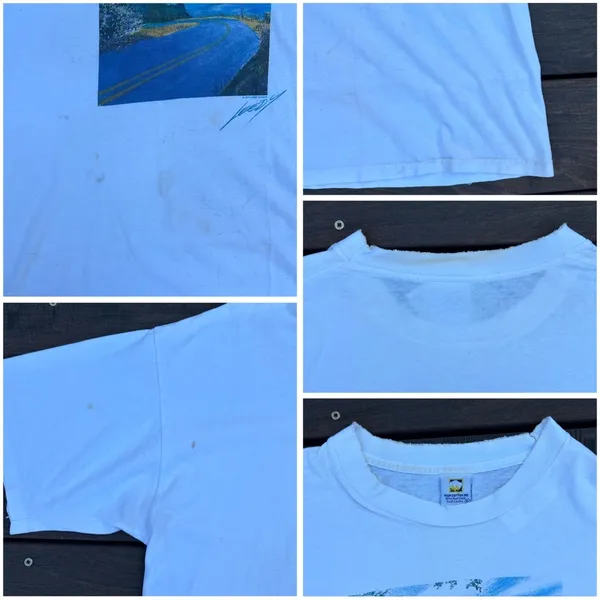 Gildan White Vintage 90s Jeff Leedy Scenic Cotton T-Shirt w/ a Great Fade Graphic Tee - Image 8