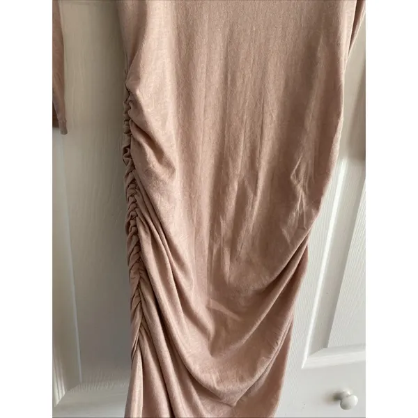 Beyond Yoga Ruched Side Bodycon Dress Womens XS Pink Pima Cotton V-Neck Mini - Image 5