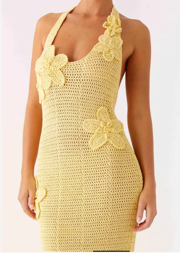Peppermayo Crochet Maxi Dress Yellow - Image 3