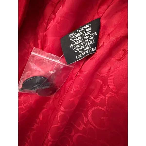 Guess Red Double Breasted Belted Pea Coat Women Size S Rouge Wool Blend Jacket - Image 10