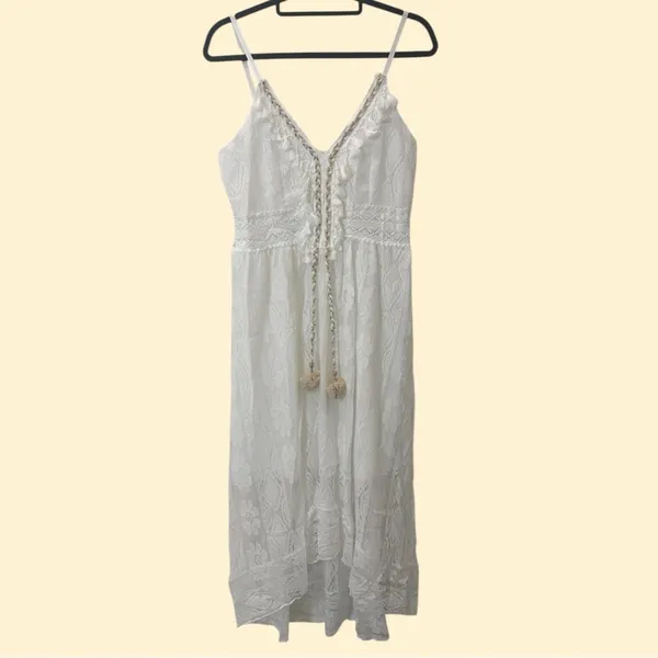 Boho Lace High-Low Maxi Dress with Tassel Accents Size Large NWT - Image 6