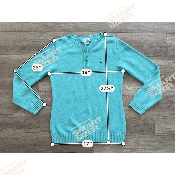 Lacoste‎ Knit Button Up Pullover Women's Sweater Turquoise 44 Large Blue Preppy - Image 2