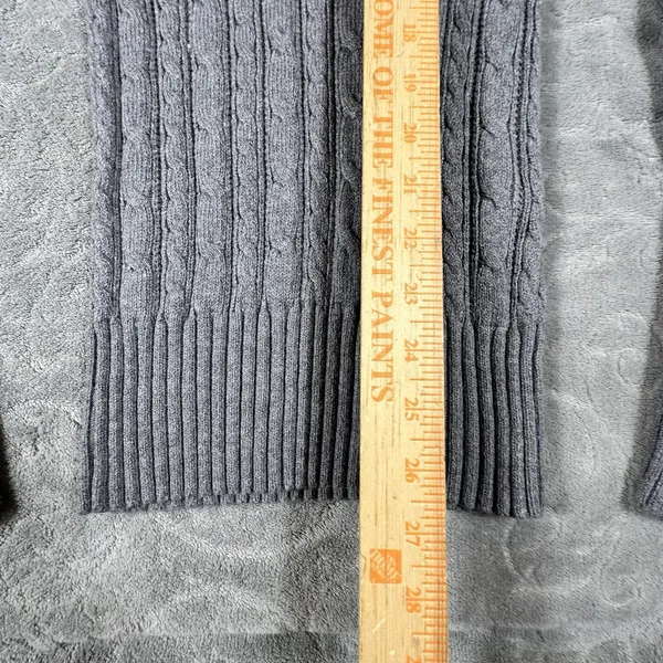 Y2K American Eagle V Neck Fitted Cable Knit Sweater Women Medium Gray Preppy - Image 8
