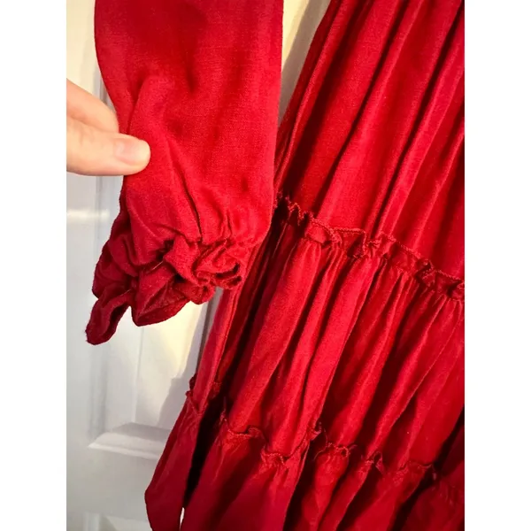 Altar'd State Mini Dress Cottagecore Red Smocked Tiered Long Sleeve‎ Medium NWT - Image 4