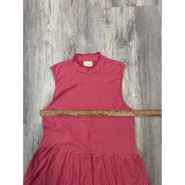 t.la Anthropologie Red White‎ Striped Mock Neck Peplum Top Sleeveless Large - Image 7