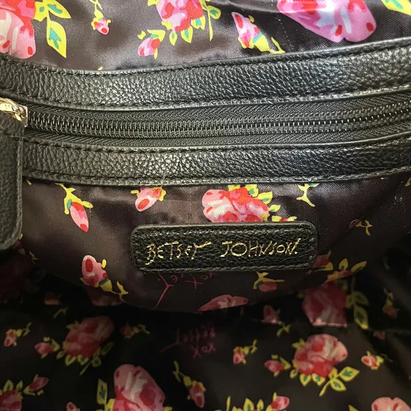 Betsey Johnson Blue Bow Faux Leather Floral Stripe Dome Satchel Bag Handbag - Image 5