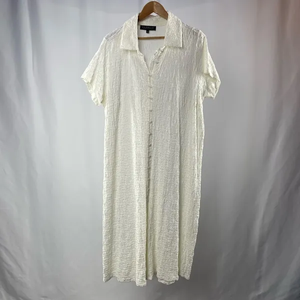 Eloquii Short‎ Sleeve Button Front Dress in White Size 24 - Image 2