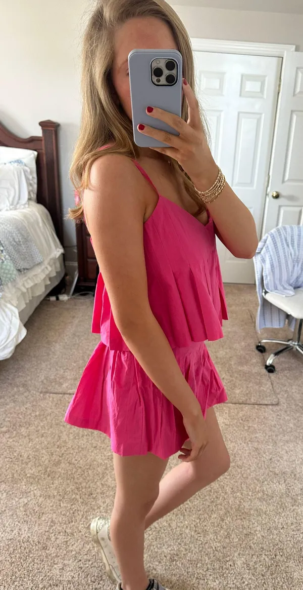 New In Two Piece Hot Pink Pleated Set - Image 2