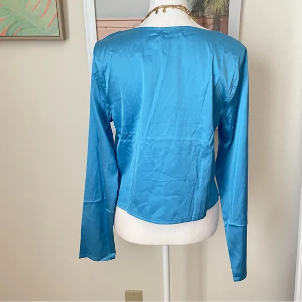 Peppermayo x Riley Hubatka Etheral Love Satin Open Front Top Azure US 6 - Image 7