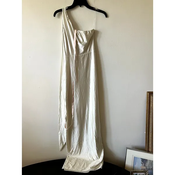 Oh Polly Sheril Asymmetric Scarf-Detail Maxi Dress in Ivory Size 8 New - Image 11