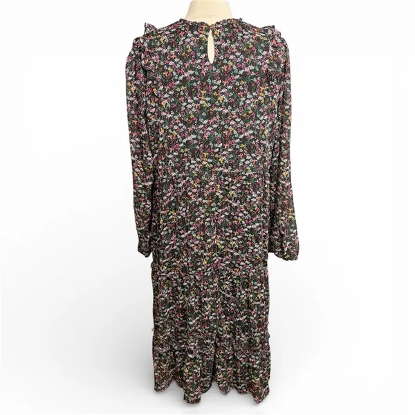 DRAPER JAMES RSVP Dark Green Chiffon‎ Floral Smocked Long-Sleeve Midi Dress, XXL - Image 7