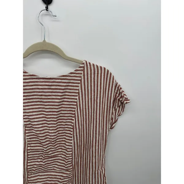 Madewell Womens Red White Striped Button Back Mini‎ Dress M Linen Blend BT26 - Image 5