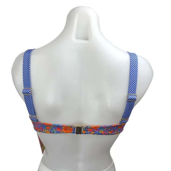 NEW Strawberry Milk Mob Disco Love Blue Coral Gingham Floral Bikini Top Size S - Image 3