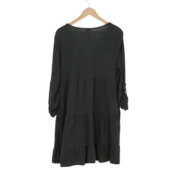 Knox Rose Womens Charcoal Gray Tiered Babydoll V-Neck Dress Medium - Image 4