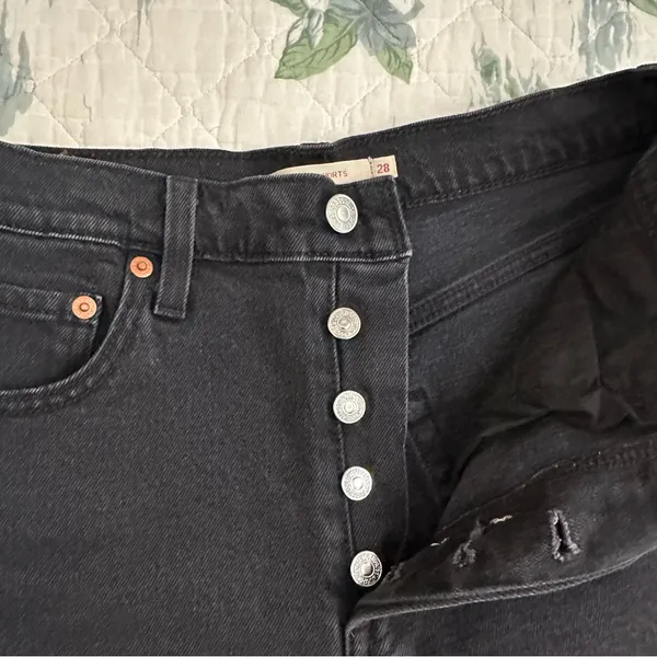 Levi’s Premium Ribcage Shorts Black Lake Raw Hem 28 Cutoff - Image 9