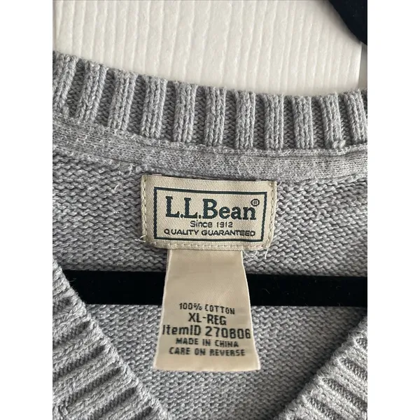LL Bean‎ V-Neck Sweater Womens XL Grey Classic Cotton Knit Pullover Heritage - Image 3