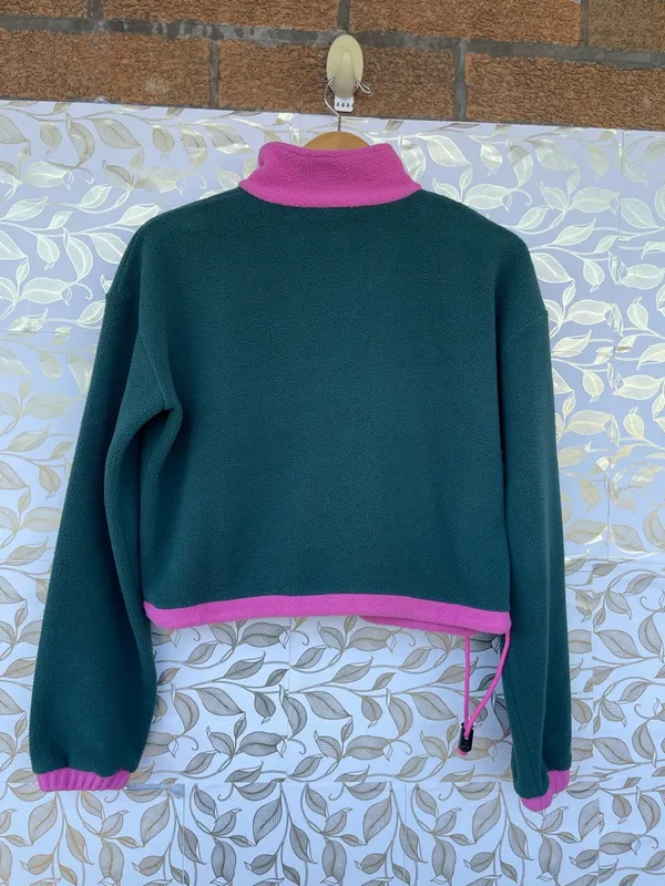 Lucy & Yak Blair Fleece Pullover Green Pink S Gorpcore Retro 90s Quarter Zip - Image 9