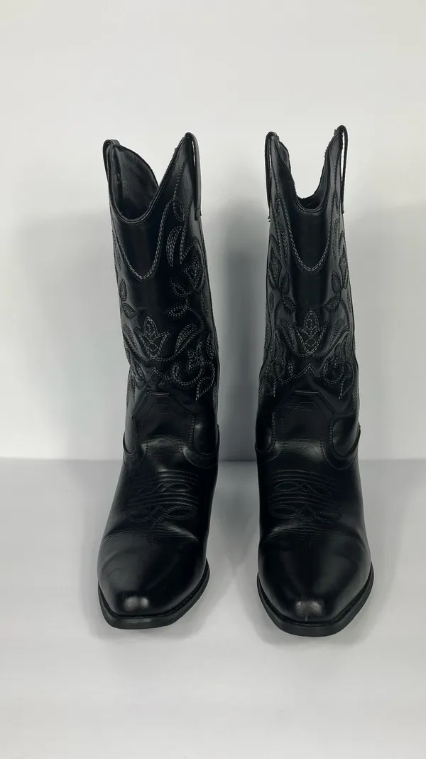 Faux Leather Cowboy Boots Embroidery Detail Women’s Size 7.5 - Image 2