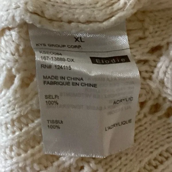 Elodie Women's Knit Ivory Crew Neck Long Sleeves Pullover Sweater Top Size XL - Image 4