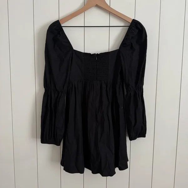 Reformation Michaela Puff Sleeve Mini Dress Black - Image 8