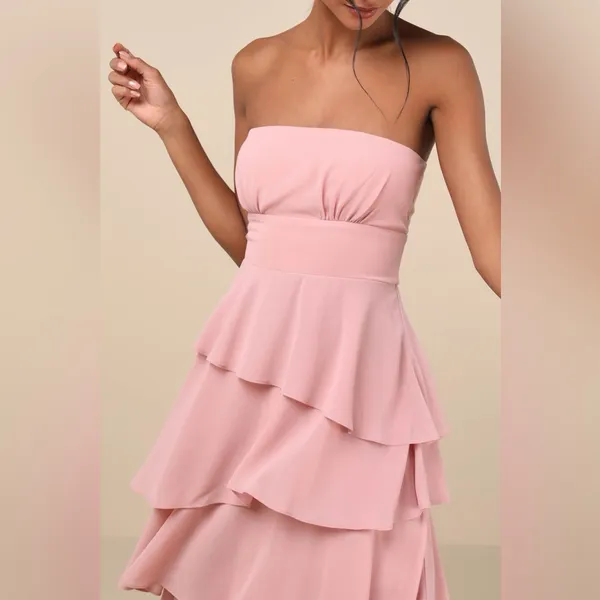 Lulus Gorgeous Essence Blush Strapless Tiered Maxi Dress - Image 3