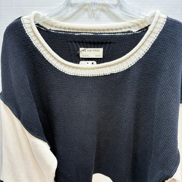 We The Free Ella Colorblock Roll Neck Knit Sweater Black & Cream M NWT - Image 2