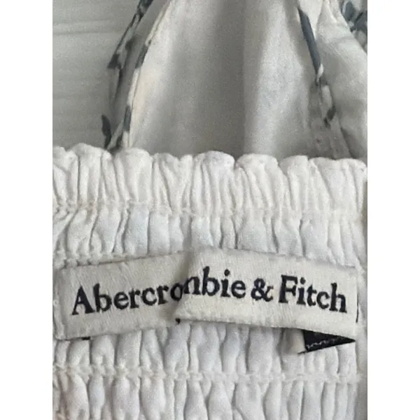 Abercrombie & Fitch Blue White Floral Tie Shoulder Smocked Midi Dress Medium - Image 7