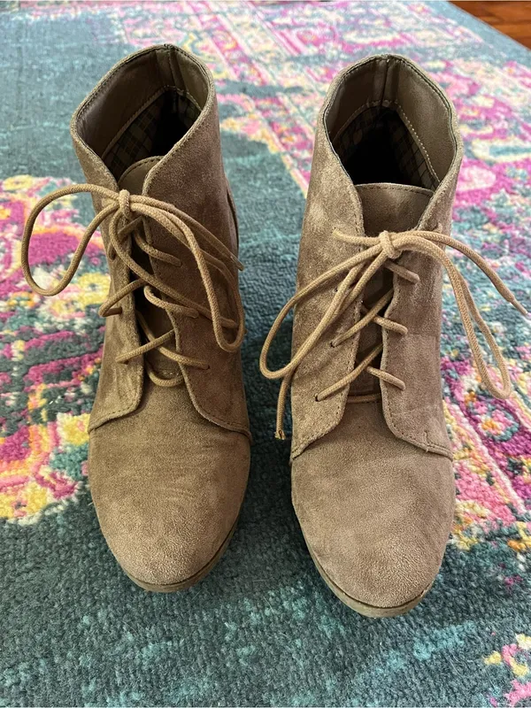 Madden Girl Taupe Faux Suede Lace-Up Ankle Booties - Image 2