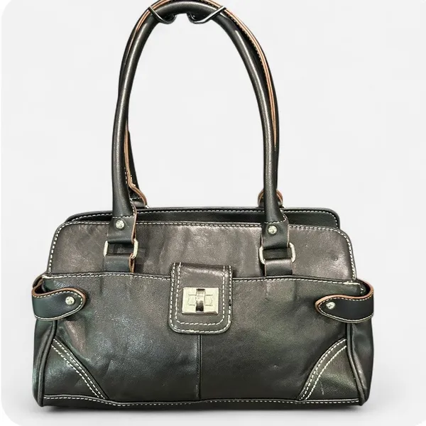 Vintage Y2K Black Genuine Leather Turn Lock Shoulder Bag - Image 4