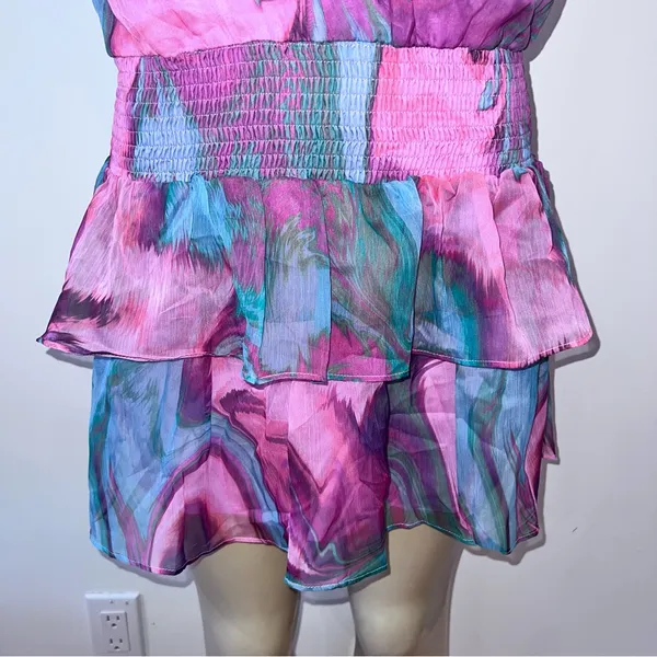 Amanda Uprichard McKinley One Shoulder Mini Dress Sz S Small Chiffon Mystic Revo - Image 3