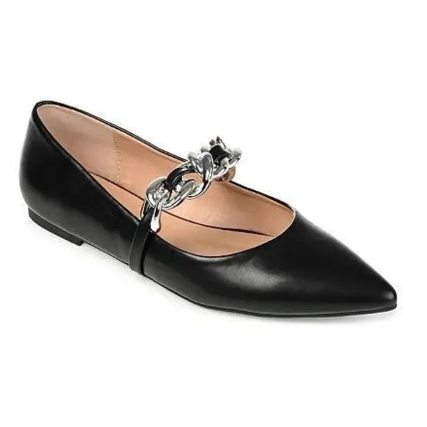 Journee Collection Metinaa Ballet Flats Womens 6.5 Black Chain Pointed Toe Shoes - Image 8