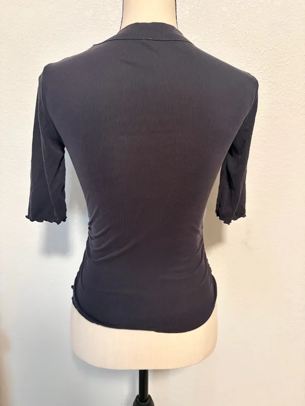 Free People Intimately Charcoal Grey Crew Neck Half Sleeve Ribbed Top XS - Image 3