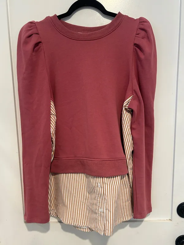 Anthropologie Maeve Layered Tunic Sweatshirt in Pink Combo Medium - Image 2