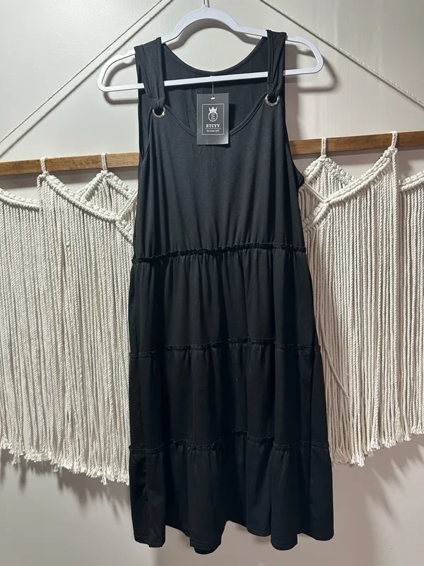 Amazon Black Tiered Midi Dress with Ring-Detail Straps - Image 3