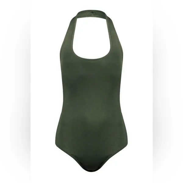 BOOHOO Olive Green Basic Halter Bodysuit - Image 2