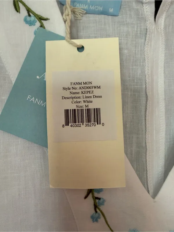 Andie x Fanm Mon Kepez Maxi LINEN Kaftan Dress Blue Floral Embroidery NWT MED - Image 8
